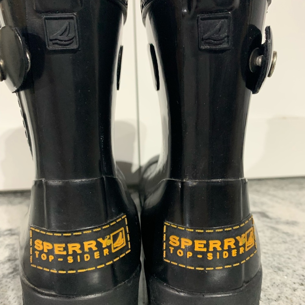 Sperry Women’s Black Glossy Rain Boots Waterproof Size 7 Ankle Boots - Picture 2 of 6